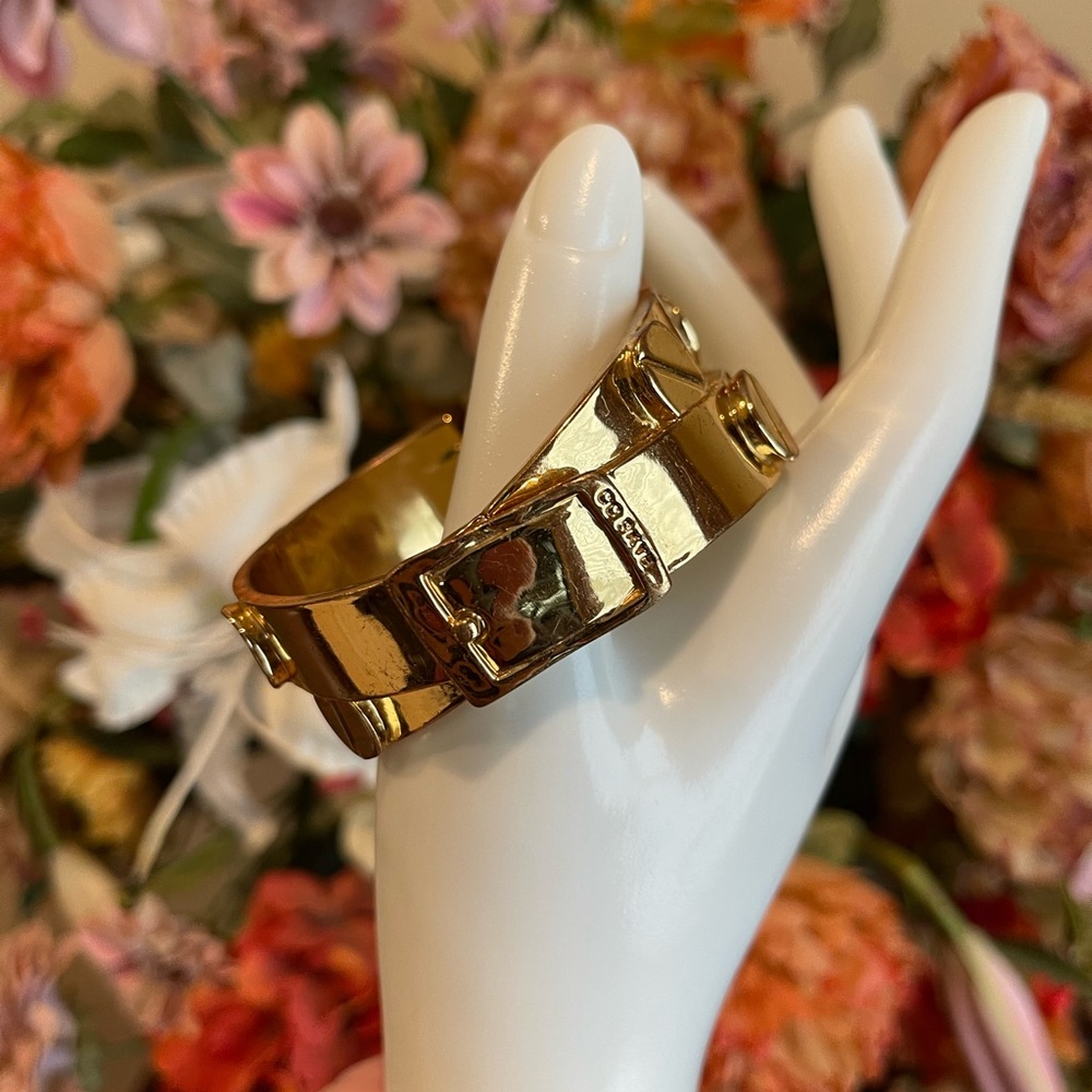 CC SKYE Bracelet Vintage Gold Wide Cuff Hinge Clamp Nuts Bolts Screws 24K Plated